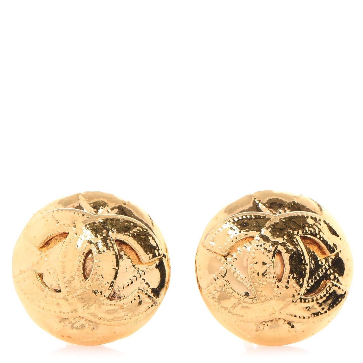 Round Quilted CC Clip On Earrings Gold