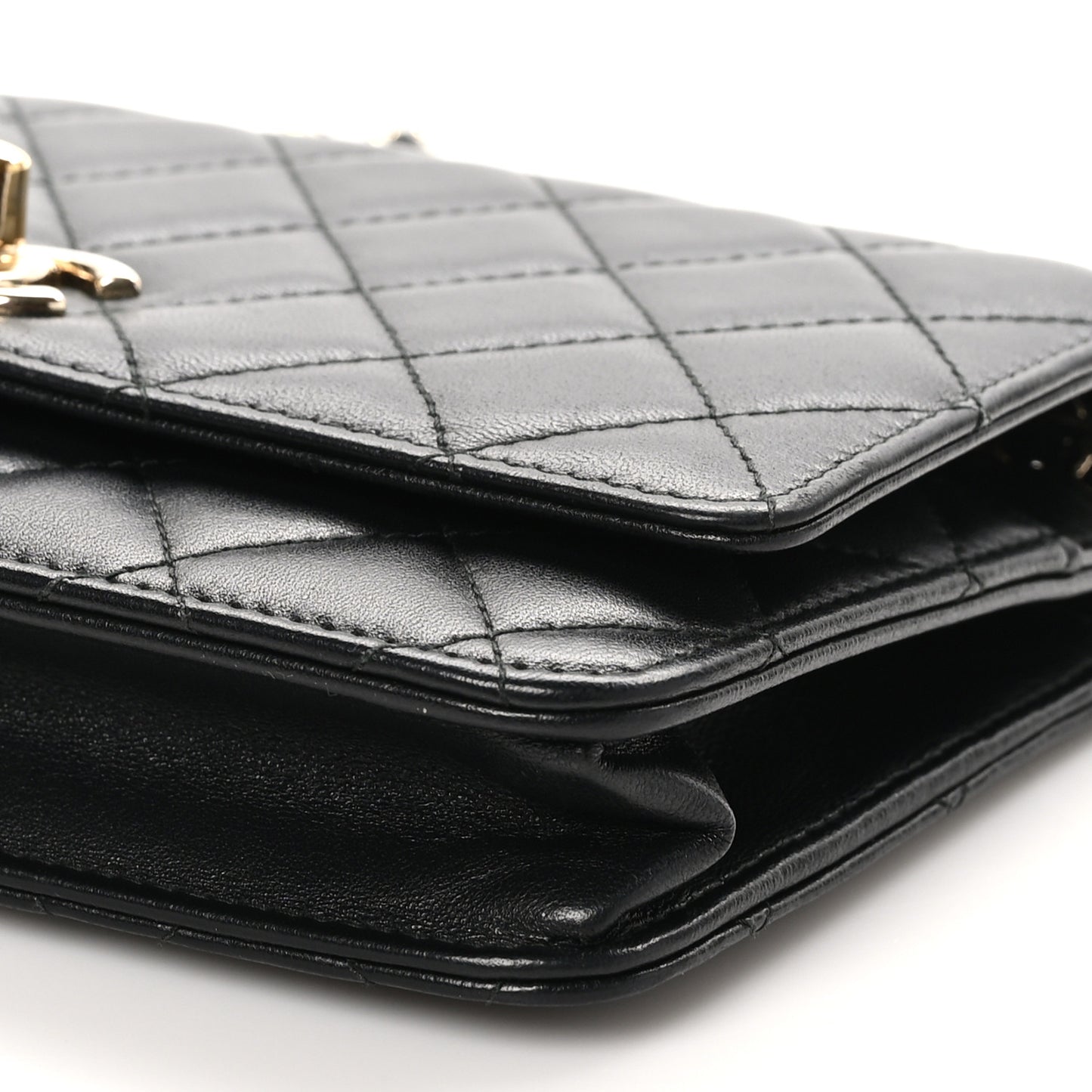 Lambskin Quilted Trendy CC Wallet On Chain WOC Black
