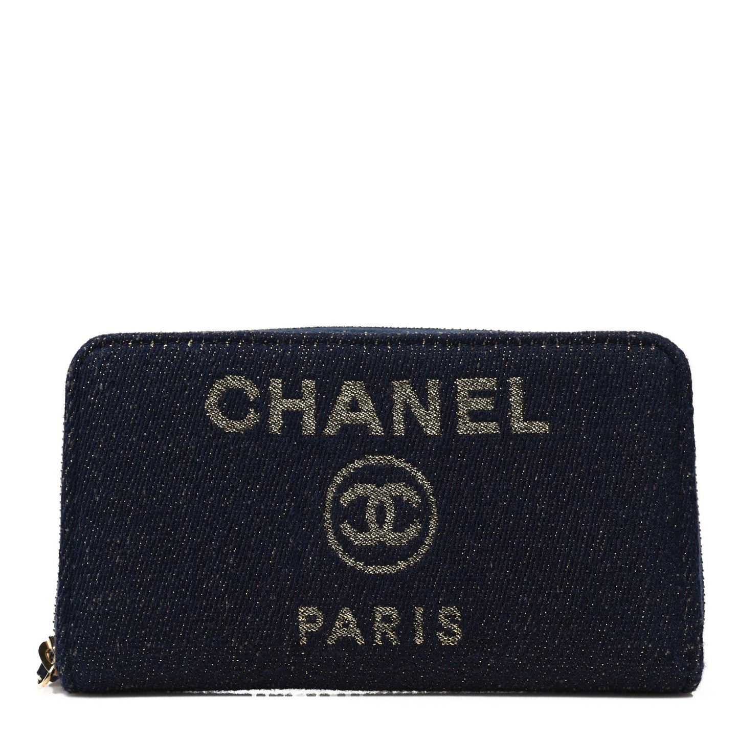 Lurex Canvas Medium Deauville Zip Around Wallet Navy Blue Gold