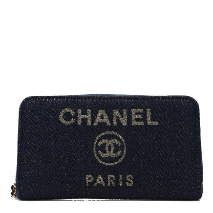 Chanel Lurex Canvas Medium Deauville Zip Around Wallet Navy Blue Gold 1 of 9