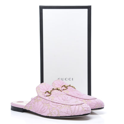 Gucci Lace Malaga Kid Womens Princetown Slippers 40.5 Sugar Pink Skin Rose 9 of 9