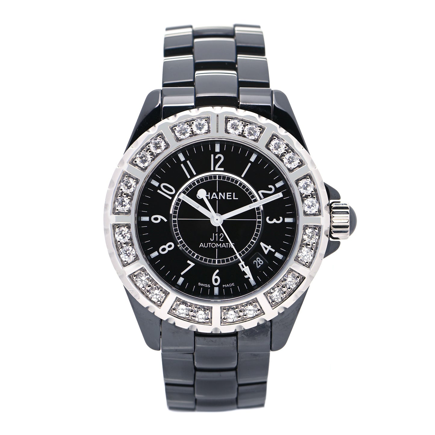 Stainless Steel Ceramic Diamond Bezel 38mm J12 Automatic Watch Black