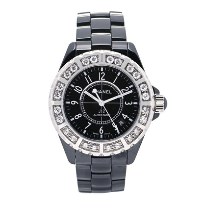 Chanel Stainless Steel Ceramic Diamond Bezel 38mm J12 Automatic Watch Black 1 of 6
