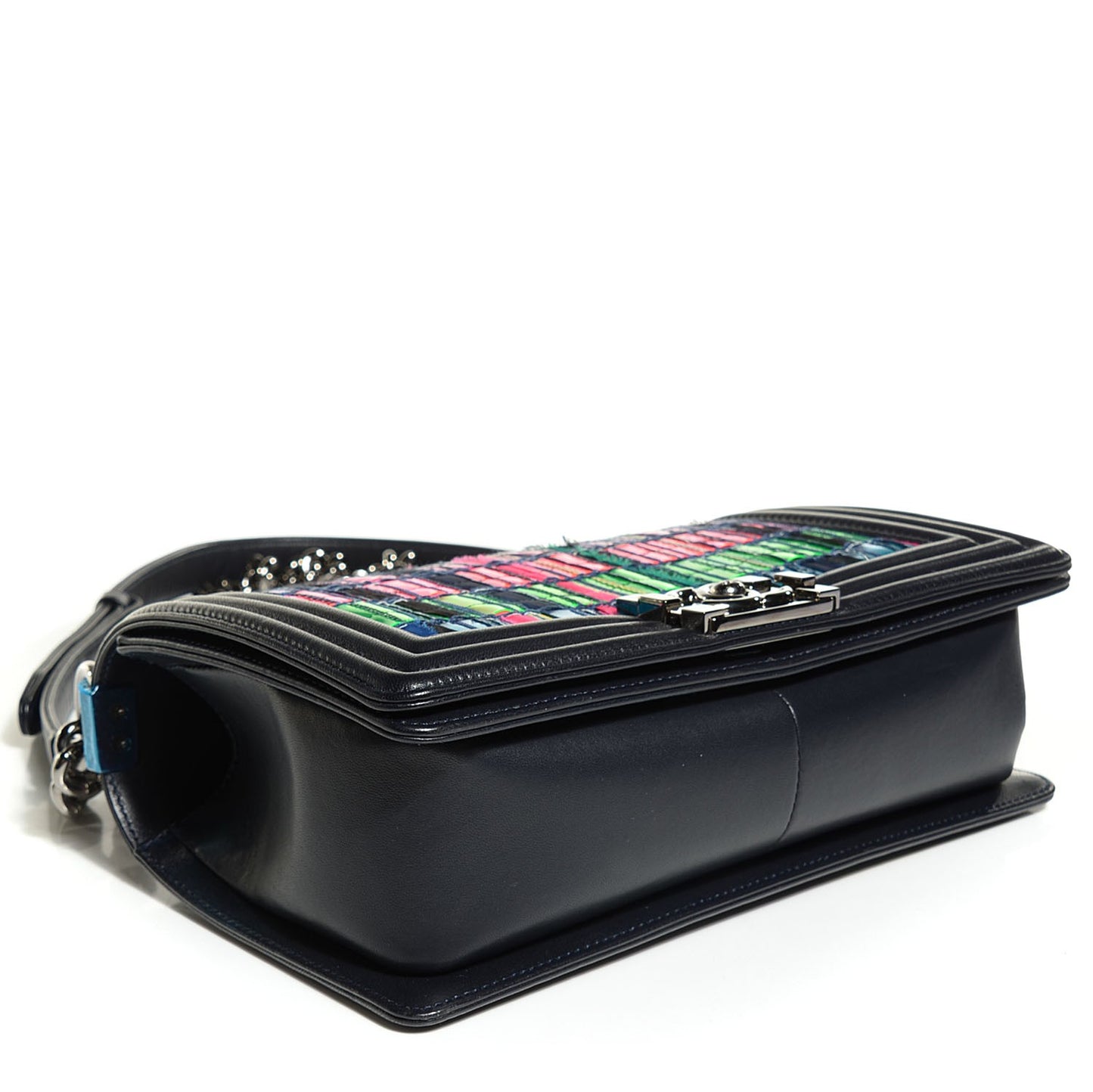 Tweed Lambskin Woven Medium Boy Flap Navy Blue