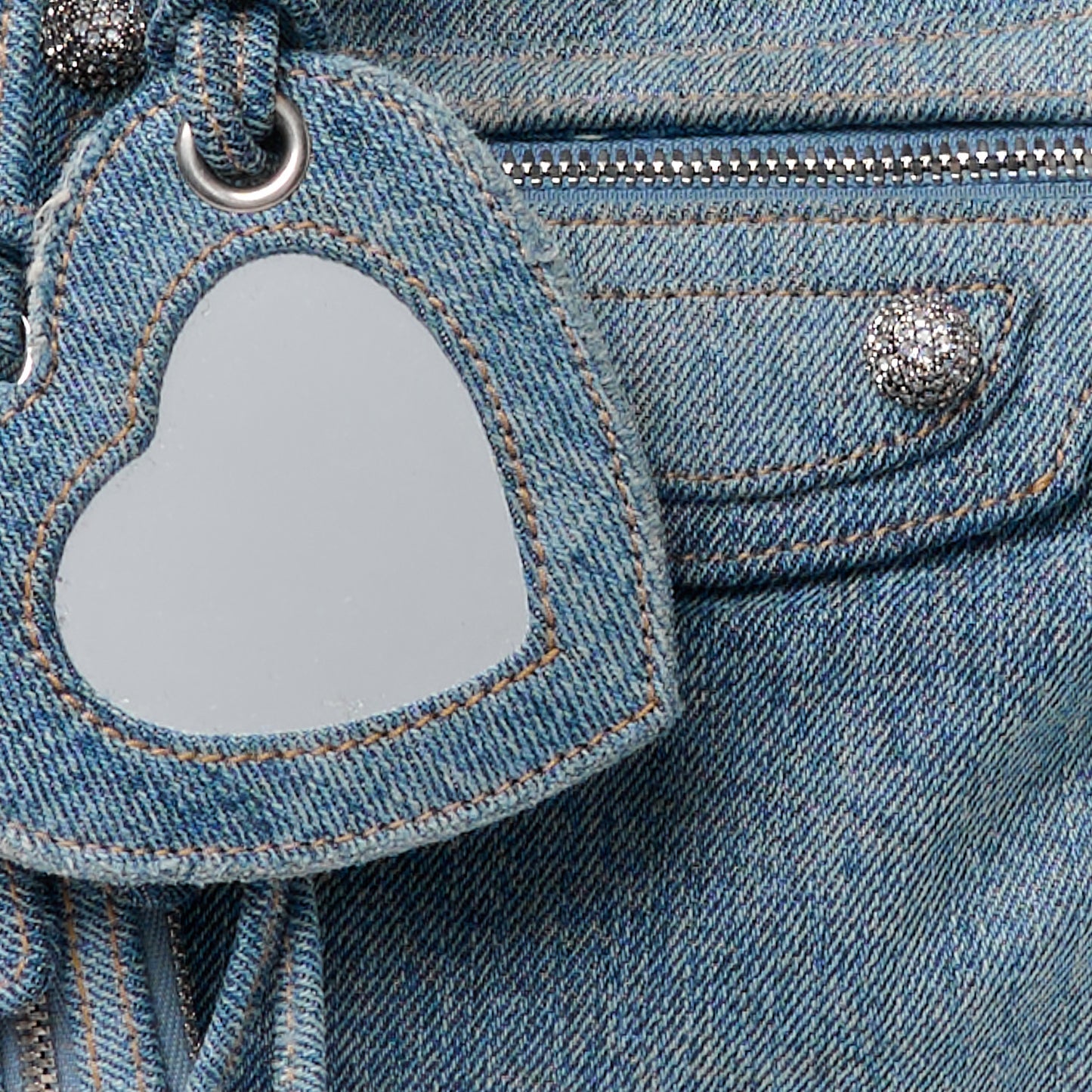 Washed Frayed Denim Crystal Neo Cagole City Handbag Blue
