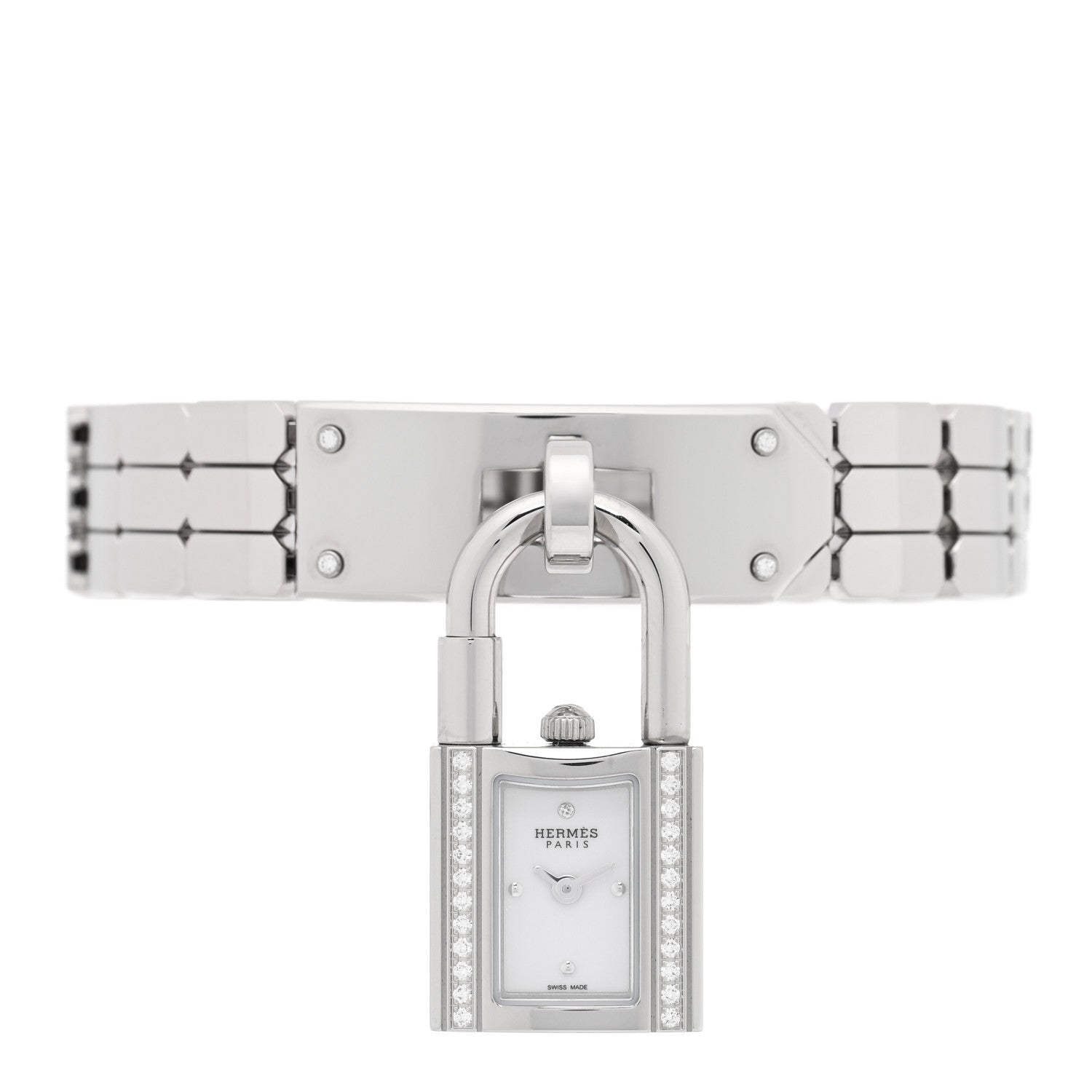Hermes Stainless Steel Diamond 16mm Kelly Quartz Watch 2 of 5
