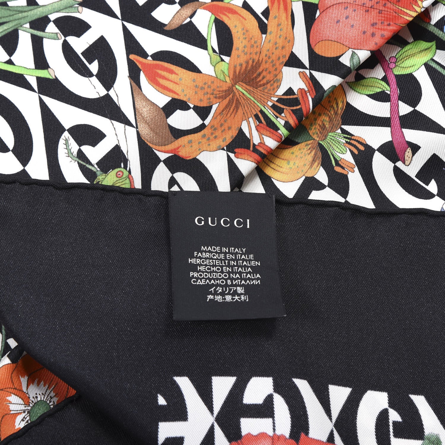 Gucci Silk Rhombus Flora Scarf Black Multicolor 3 of 4