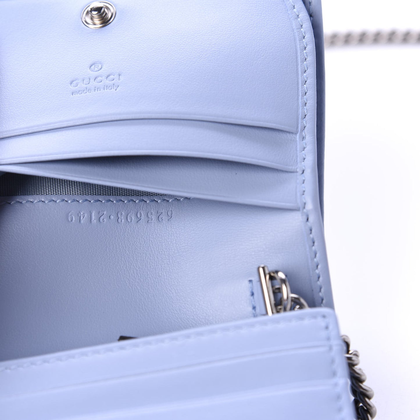 Calfskin Matelasse GG Marmont Mini Wallet On Chain Porcelain Light Blue