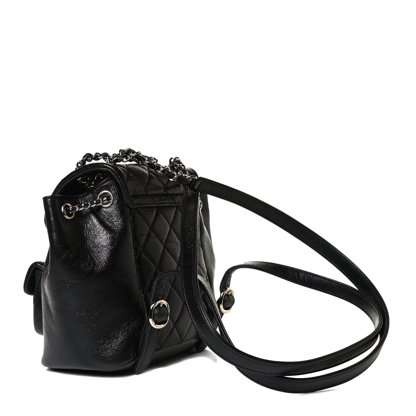 Glazed Aged Calfskin Quilted Small Duma Drawstring Backpack Black