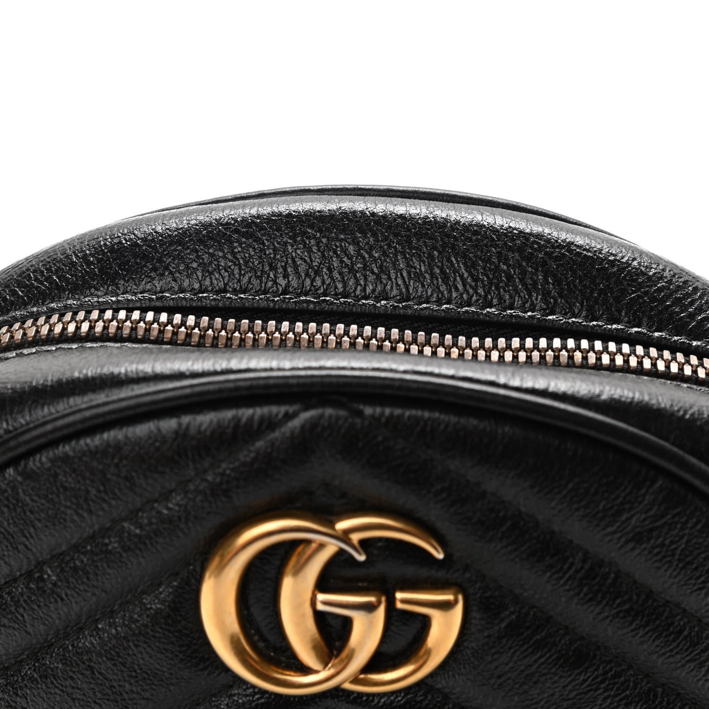 Azalea Calfskin Matelasse Heart Mini GG Marmont Round Shoulder Bag Black