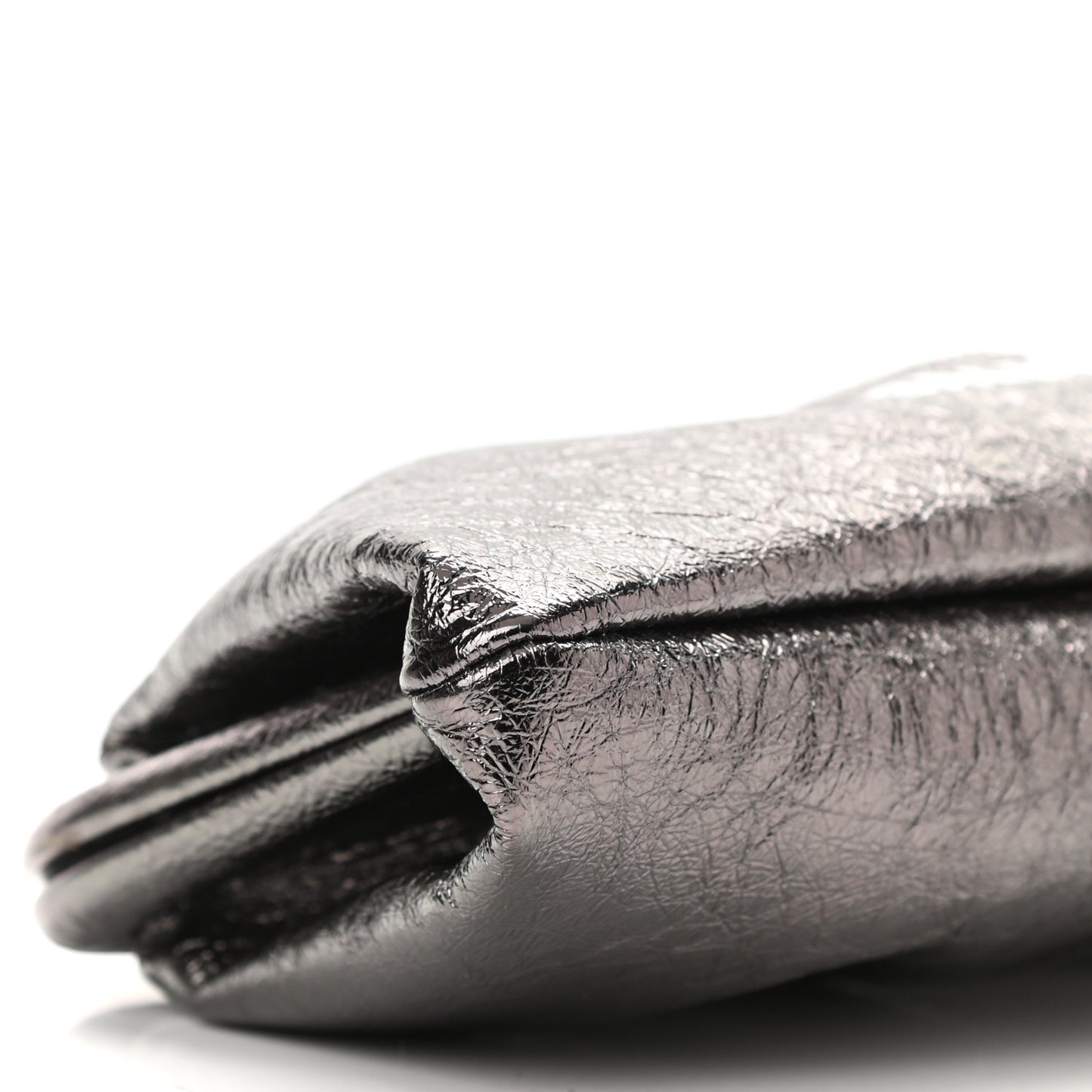 Metallic Textured Calfskin Logo Cloud Clutch XS Black