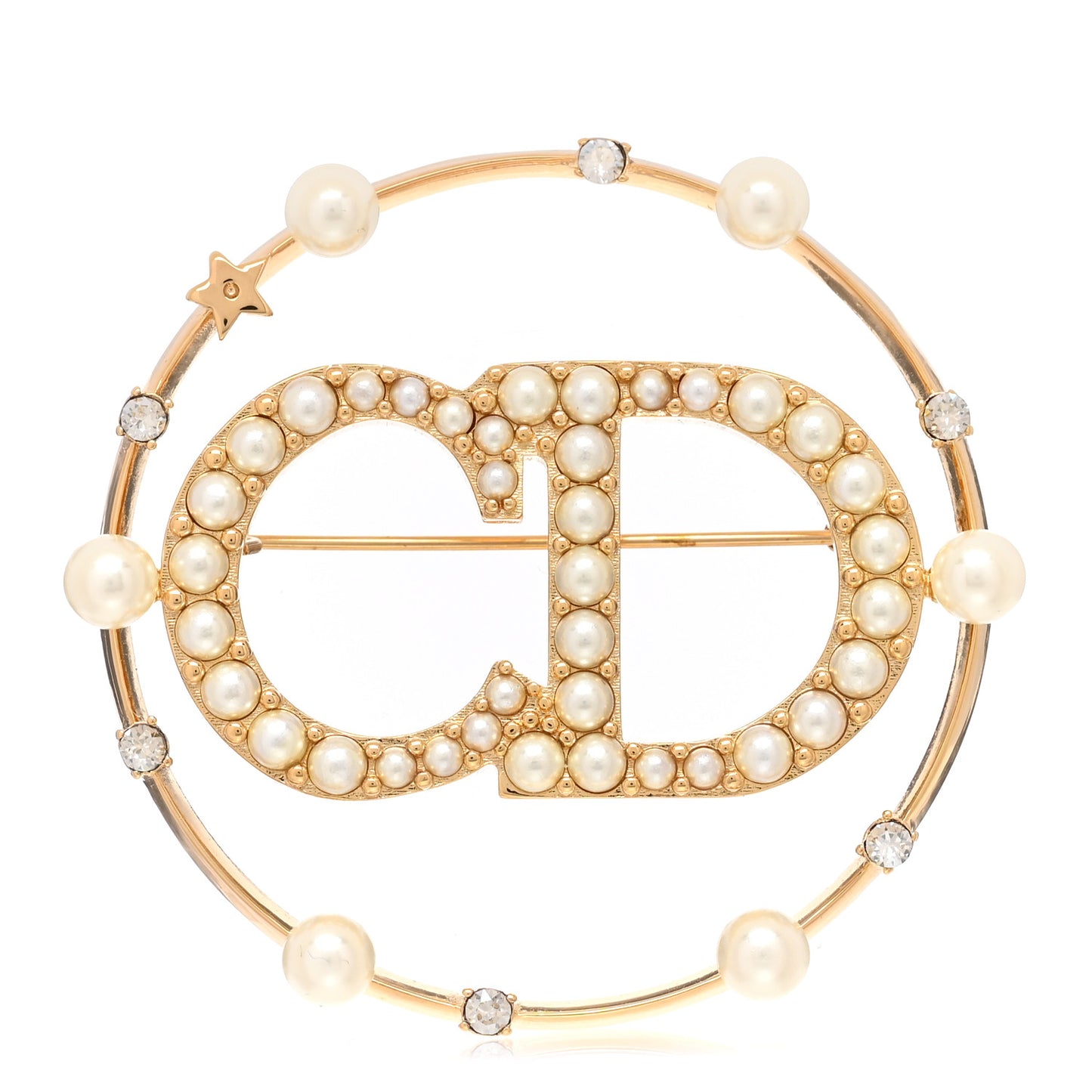 Crystal Pearl Clair D Lune Brooch Gold