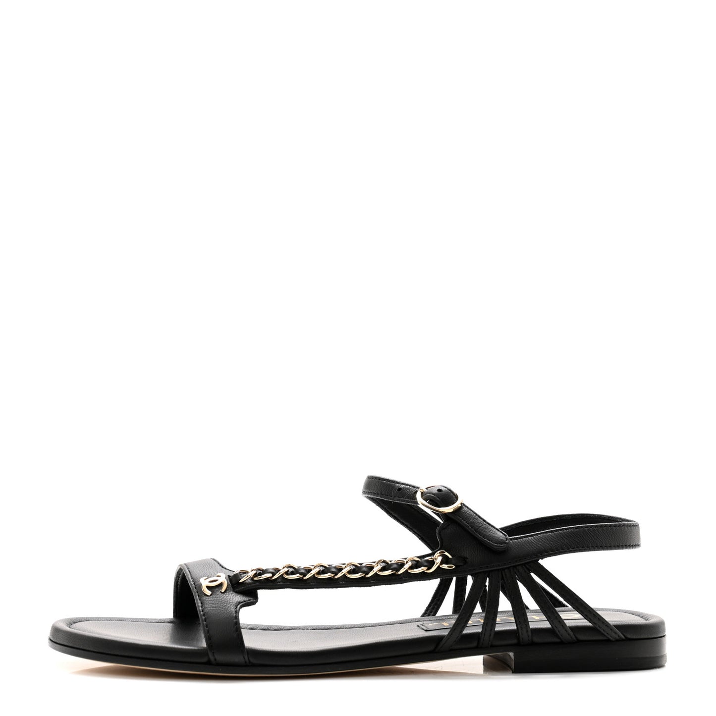 Lambskin Chain Sandals 39.5 Black