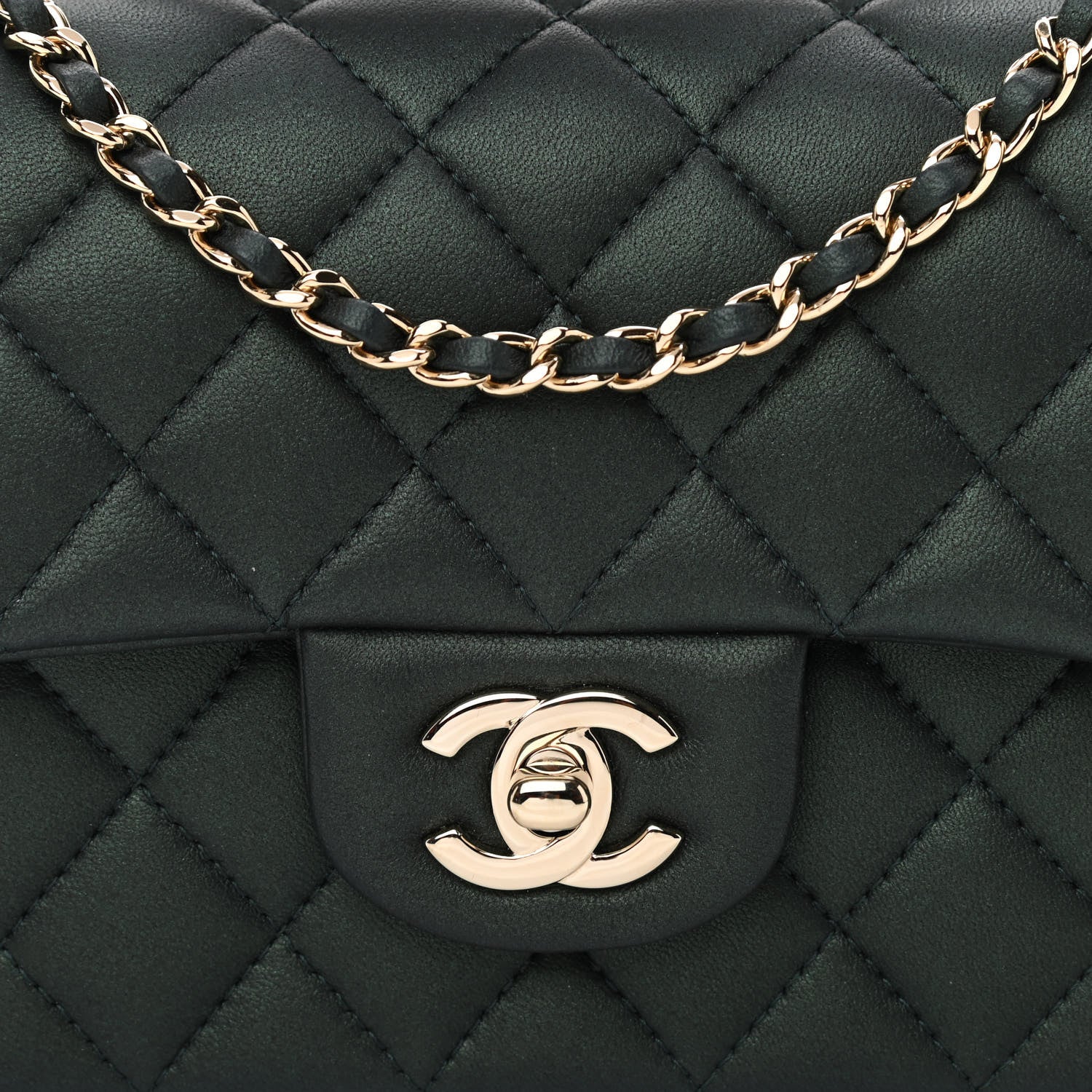 Chanel Iridescent Lambskin Quilted Mini Top Handle Rectangular Flap Dark Green 8 of 11