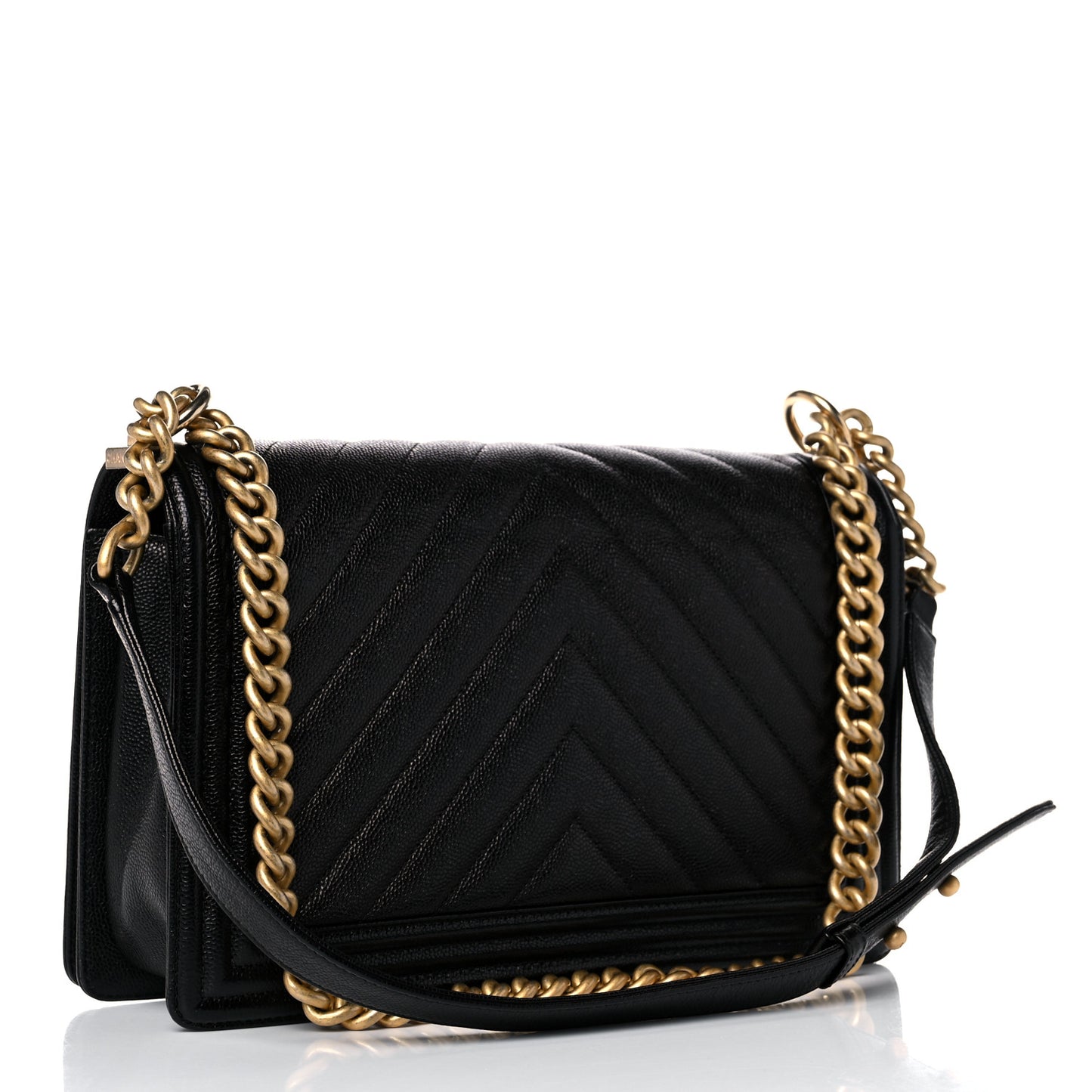 Caviar Chevron Quilted Medium Boy Flap Black
