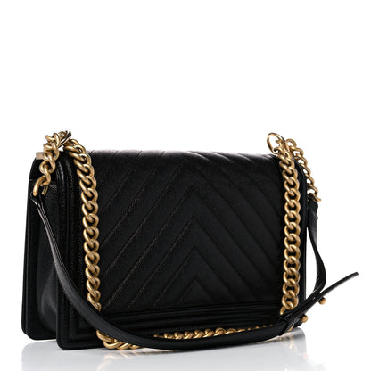 Chanel Caviar Chevron Quilted Medium Boy Flap Black 3 of 17