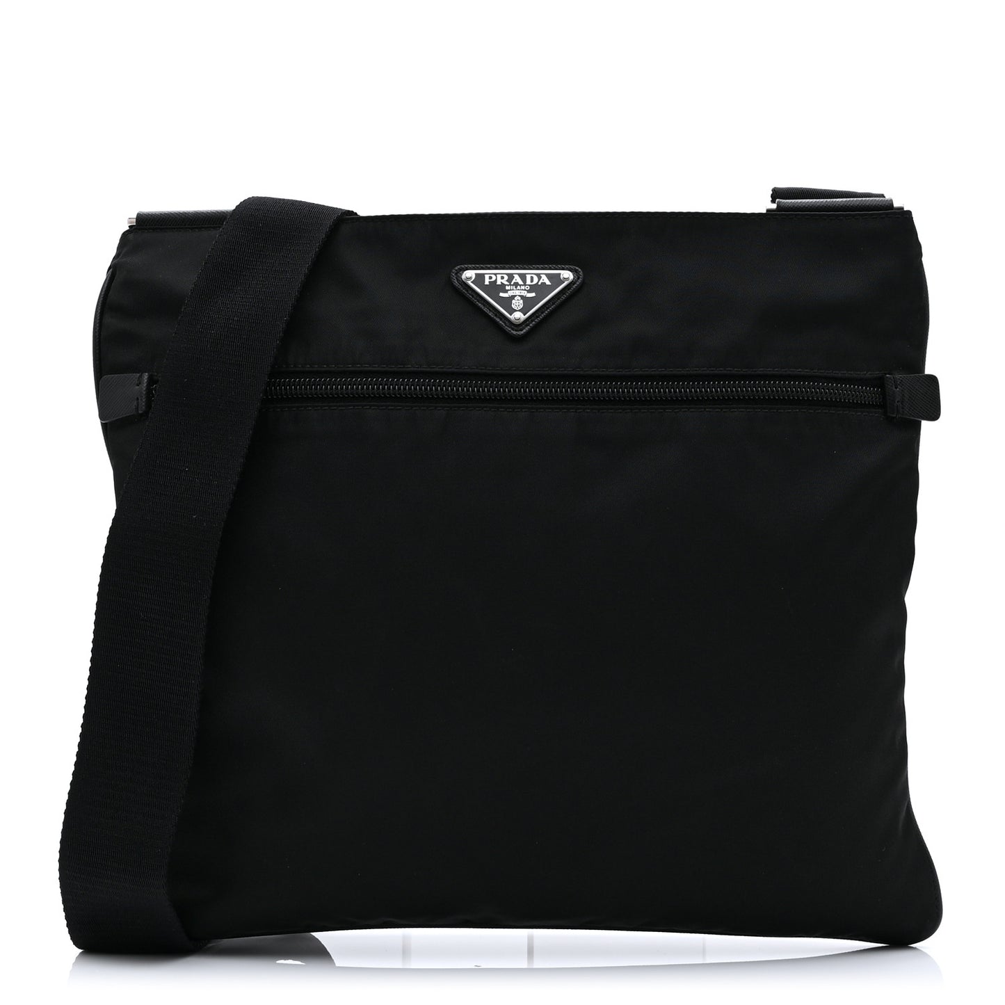 Tessuto Nylon Saffiano Flat Messenger Bag Black
