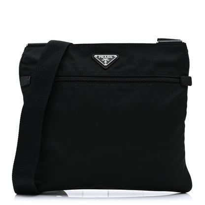 Prada Tessuto Nylon Saffiano Flat Messenger Bag Black 1 of 11