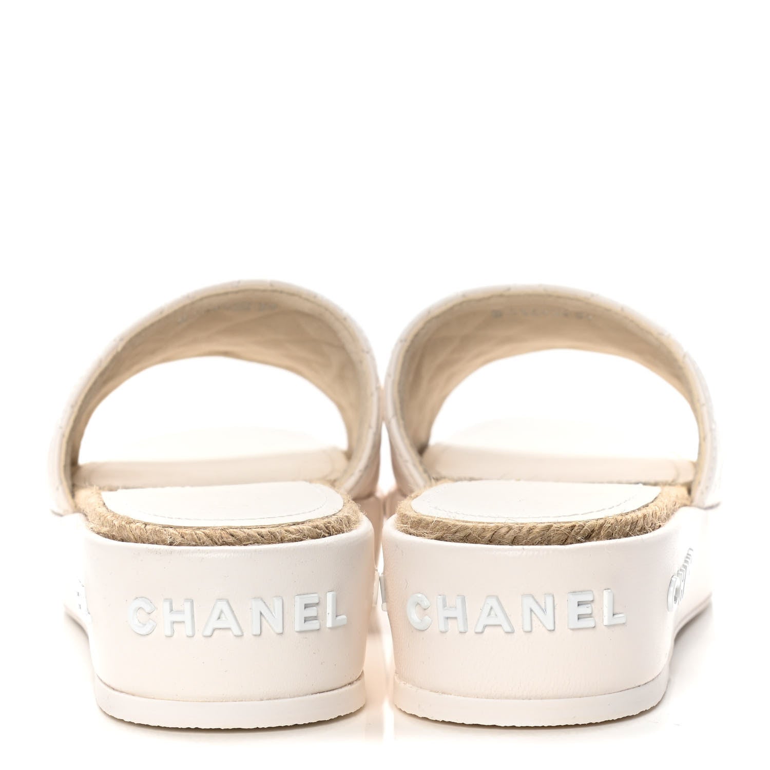 Chanel Lambskin Quilted CC Espadrille Slip On Sandals 39 White 6 of 13