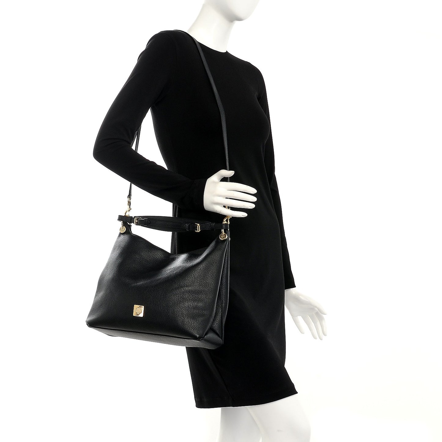 Goat Printed Calfskin Small Freya Hobo Black