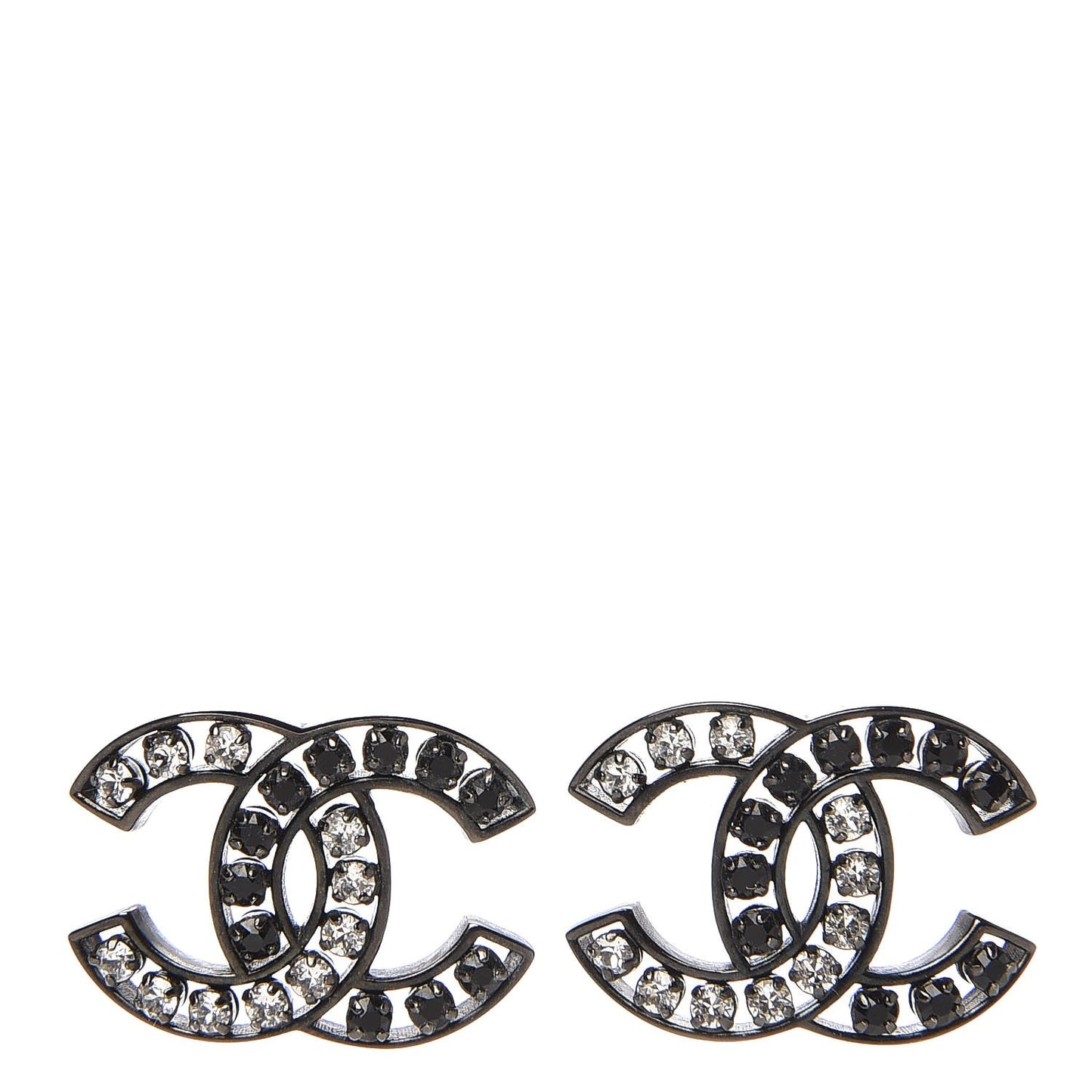 Crystal CC Earrings Black Silver