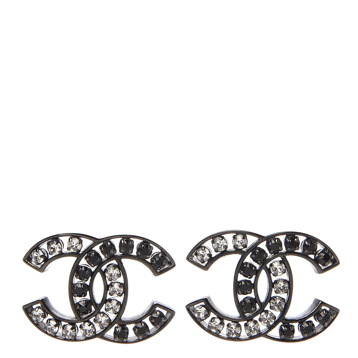Chanel Crystal CC Earrings Black Silver 1 of 4