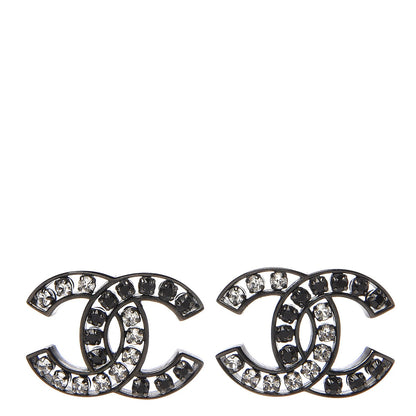 Chanel Crystal CC Earrings Black Silver 1 of 4