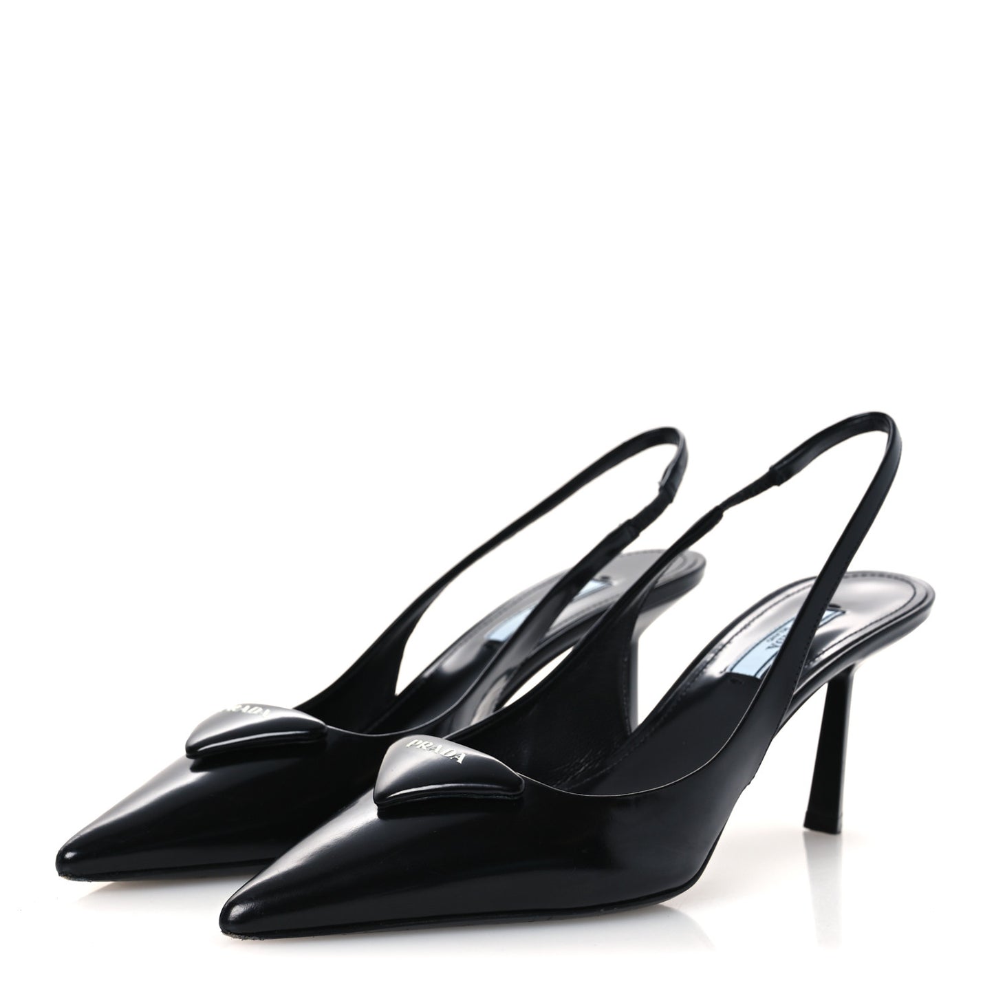 Spazzolato Triangle Logo Pointed Toe 75mm Slingback Pumps 36.5 Black
