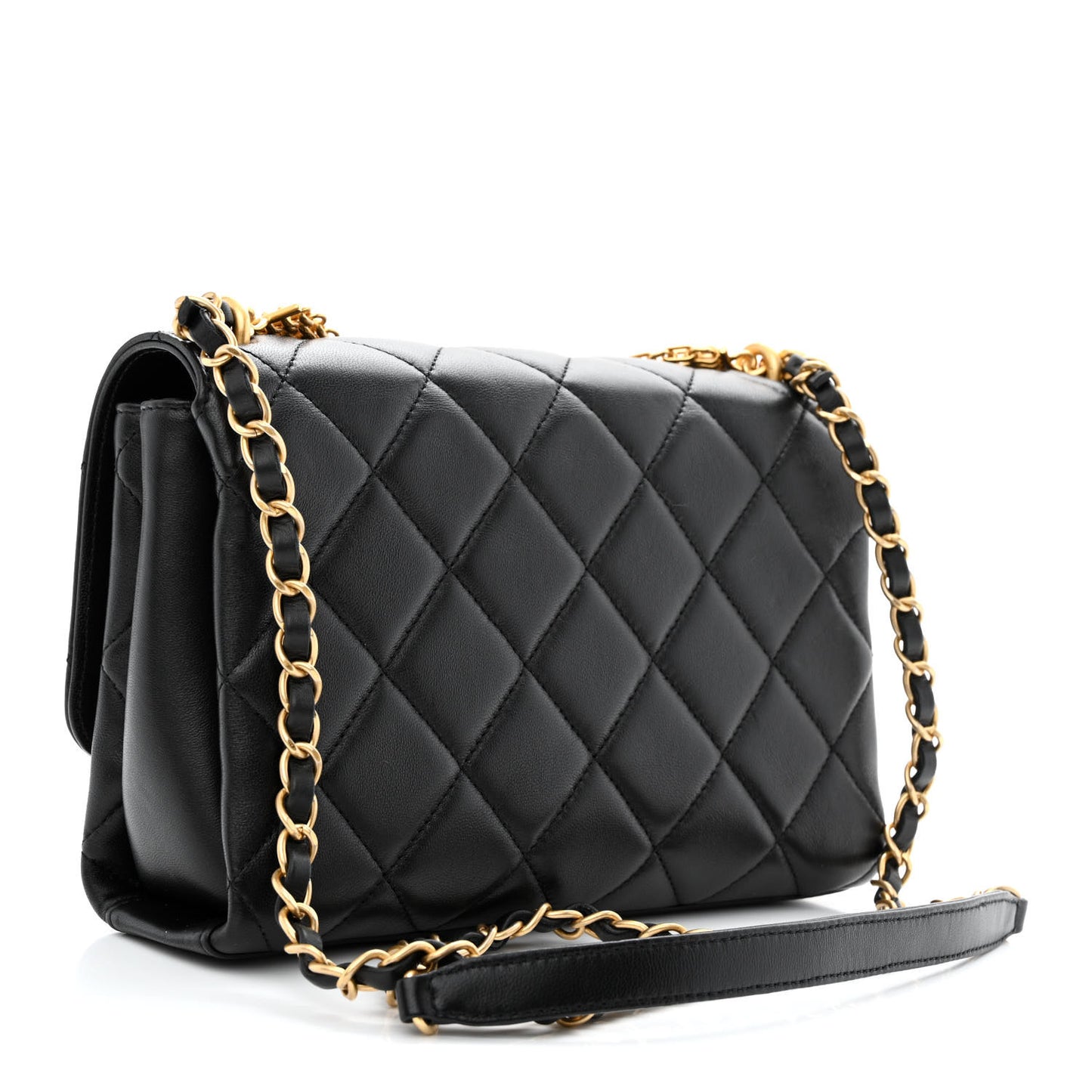 Lambskin Quilted CC Crystal Logo Chain Flap Black