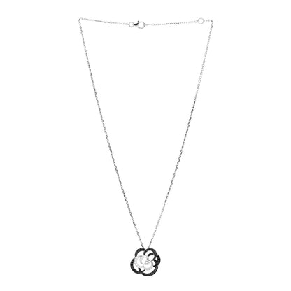 Chanel 18K White Gold Diamond Black Diamond Small Camelia Pendant Necklace 3 of 4
