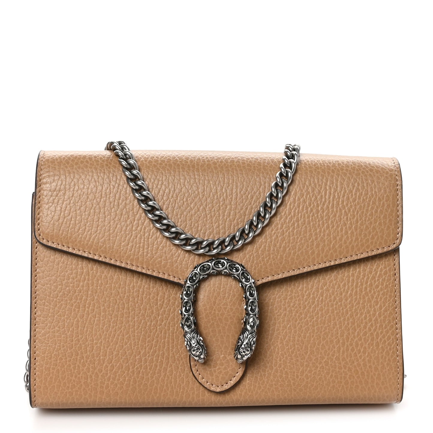 Dollar Calfskin Crystal Mini Dionysus Chain Wallet Natural Tan Black Diamond