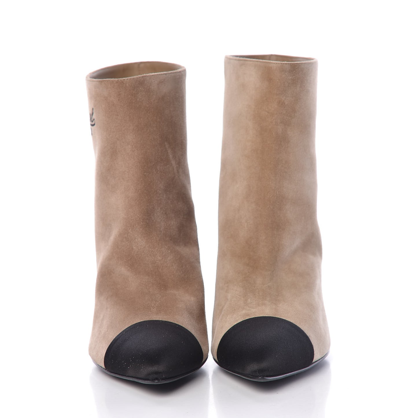 Suede Calfskin Satin Gabrielle Cap Toe Short Boots 38 Beige Black