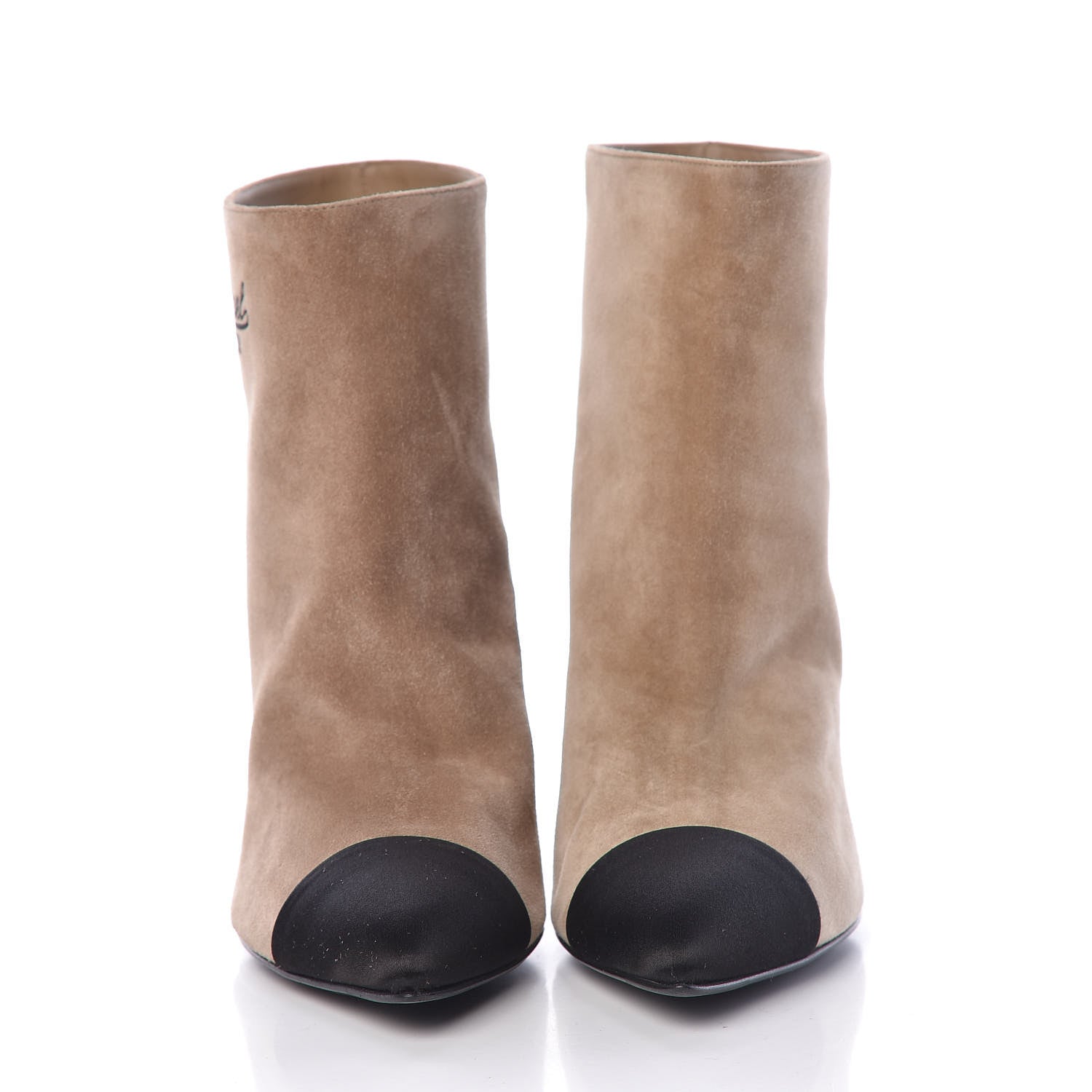Chanel Suede Calfskin Satin Gabrielle Cap Toe Short Boots 38 Beige Black 2 of 12