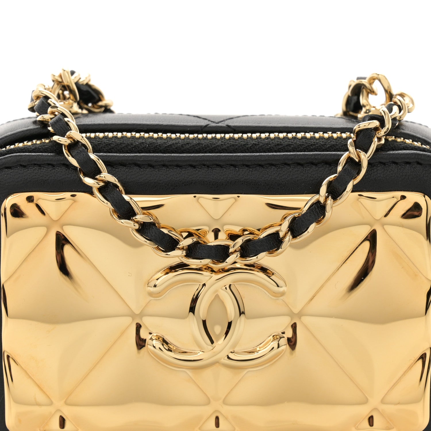 Chanel Lambskin Metal Quilted Extra Mini Vanity Case With Chain Black Gold 8 of 12