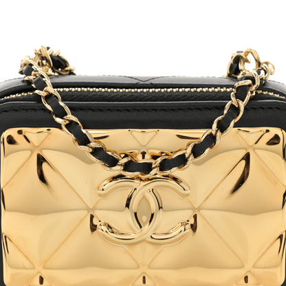 Chanel Lambskin Metal Quilted Extra Mini Vanity Case With Chain Black Gold 8 of 12