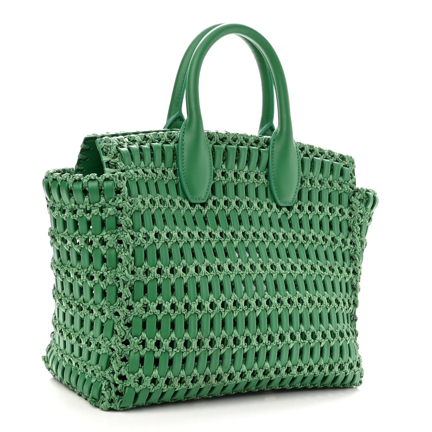 Salvatore Ferragamo Raffia Calfskin The Studio Box Tote Smeraldo 3 of 9