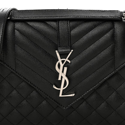 Saint Laurent Grain De Poudre Textured Mixed Matelasse Triquilt Medium Monogram Satchel Black 8 of 10