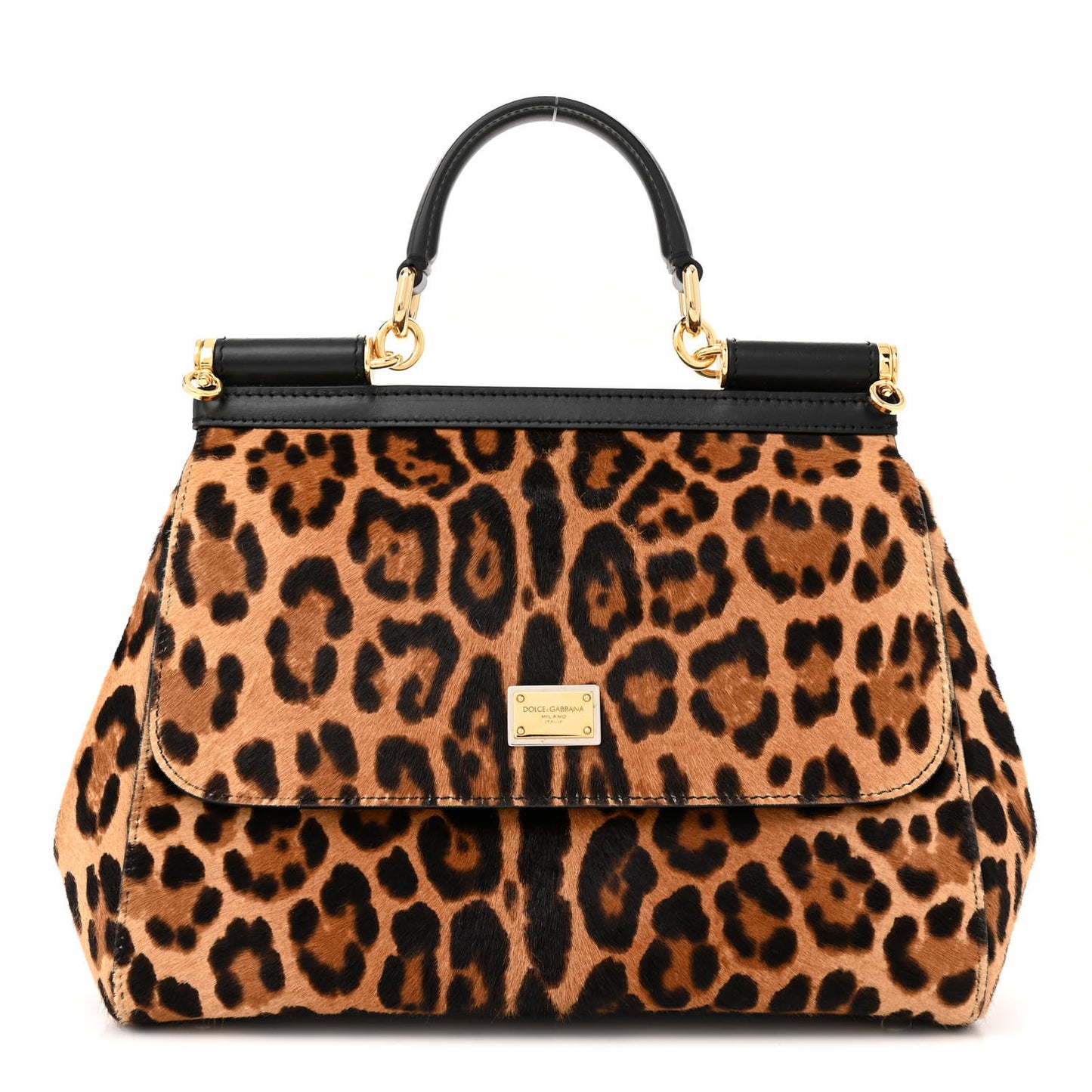 Calf Hair Leopard Print Small Miss Sicily Satchel Black