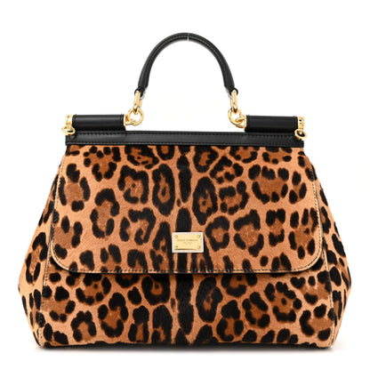 Dolce & Gabbana Calf Hair Leopard Print Small Miss Sicily Satchel Black 1 of 13