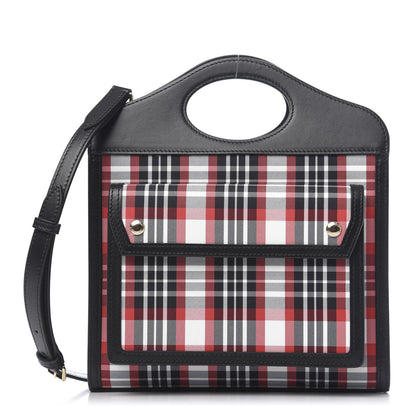 Burberry Calfskin Nylon Tartan Mini Pocket Bag Bright Red 1 of 8