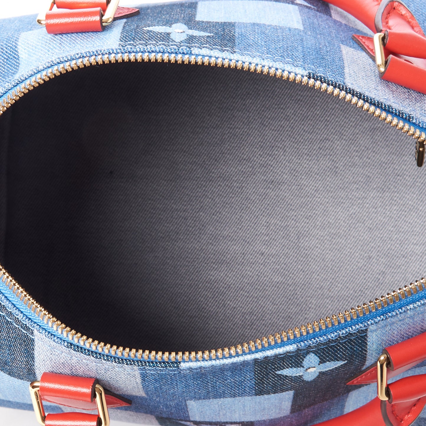 Denim Damier Monogram Patchwork Speedy Bandouliere 30 Blue Rouge