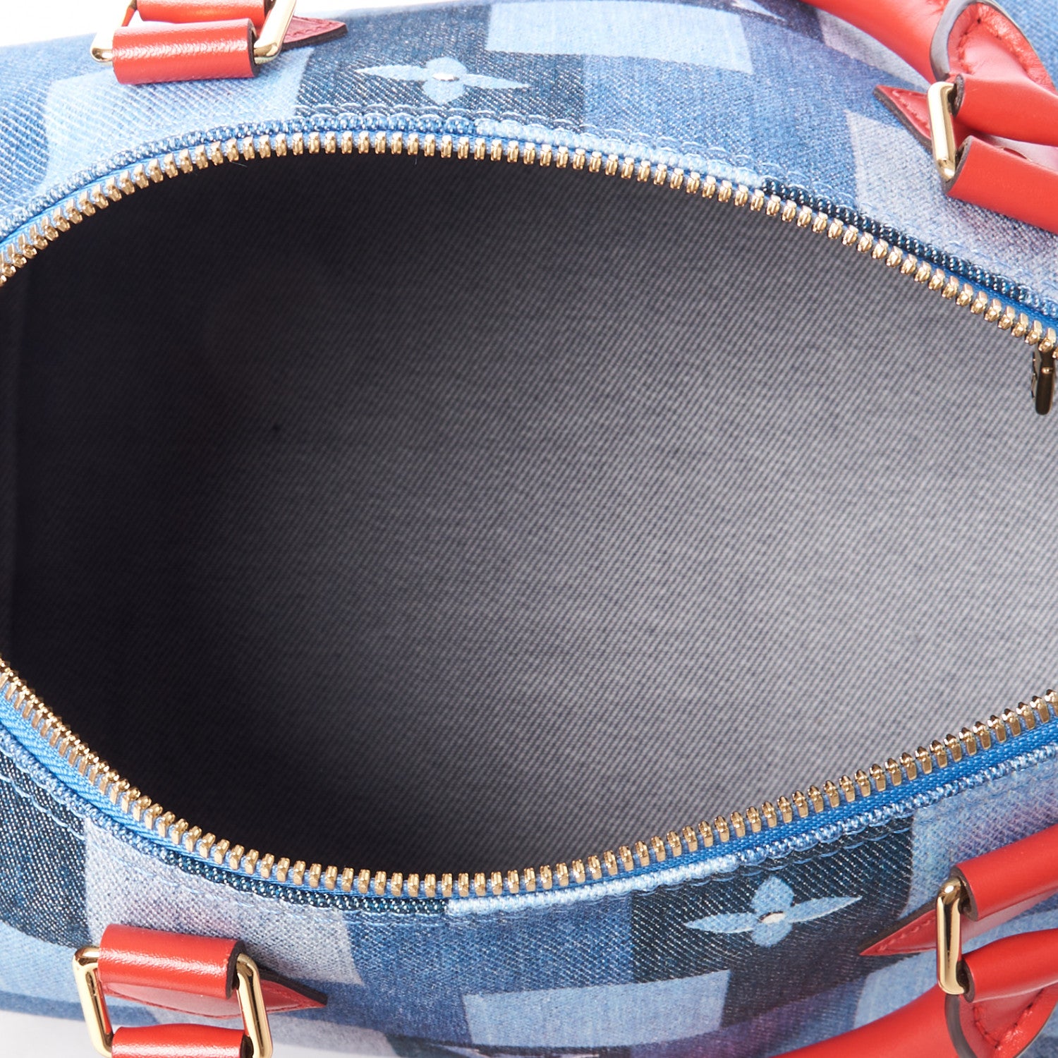 Louis Vuitton Denim Damier Monogram Patchwork Speedy Bandouliere 30 Blue Rouge 7 of 9