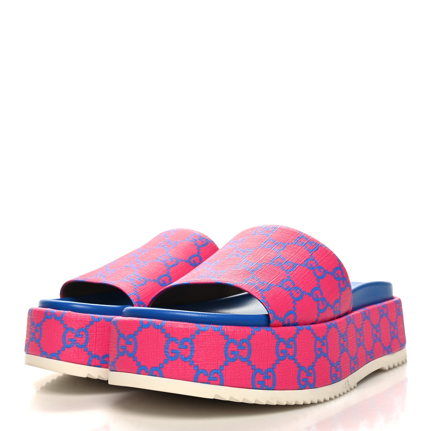 GG Supreme Joy Monogram Angelina Platform Slide Sandals 39.5 Fuxia Blue