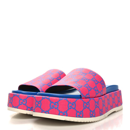 Gucci GG Supreme Joy Monogram Angelina Platform Slide Sandals 39.5 Fuxia Blue 3 of 8