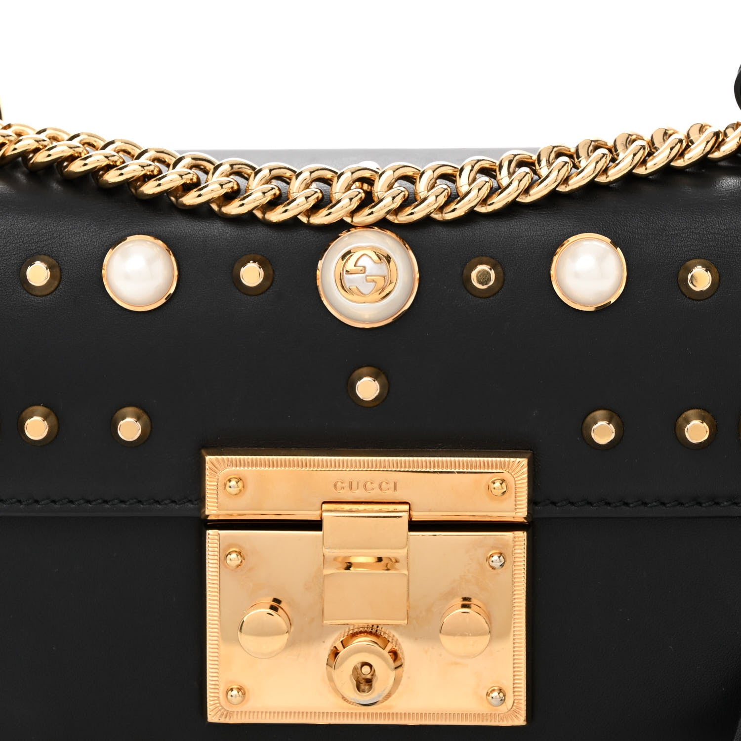 Gucci Calfskin Studded Small Padlock Shoulder Bag Black 9 of 15
