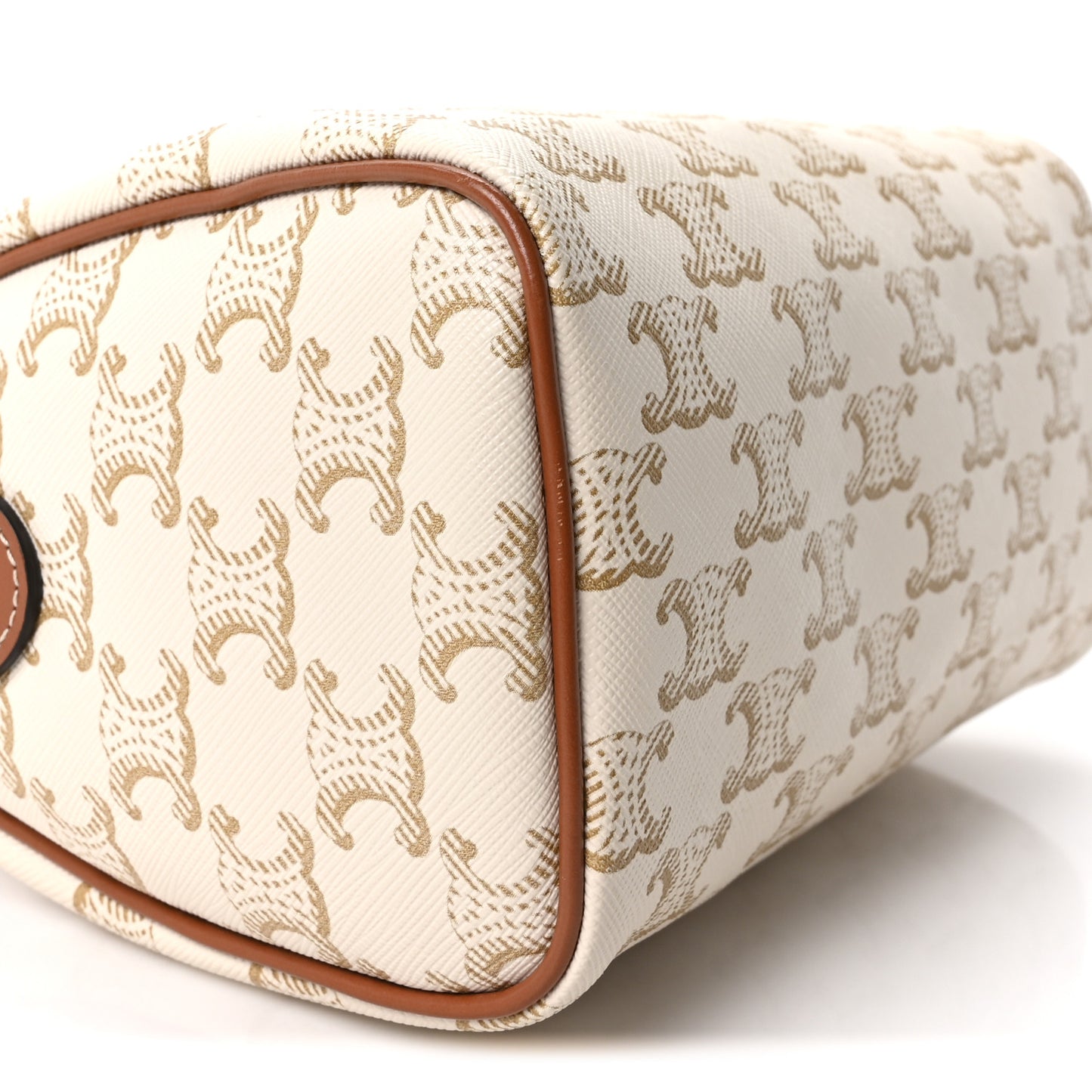 Triomphe Canvas Calfskin Small Boston Bag White