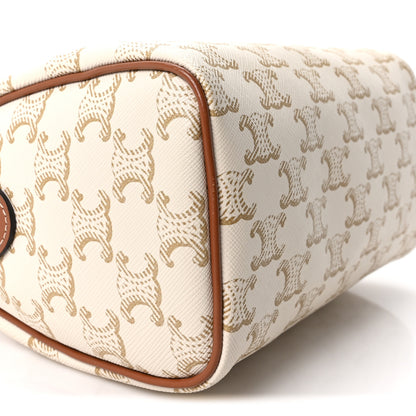 Celine Triomphe Canvas Calfskin Small Boston Bag White 8 of 9