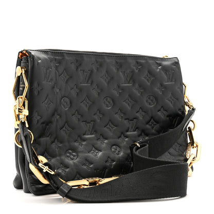 Louis Vuitton Lambskin Embossed Monogram Coussin MM Black 3 of 19