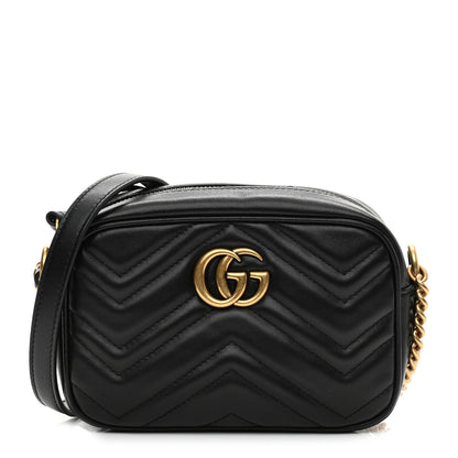 Gucci Calfskin Matelasse Mini GG Marmont Chain Shoulder Bag Black 1 of 10