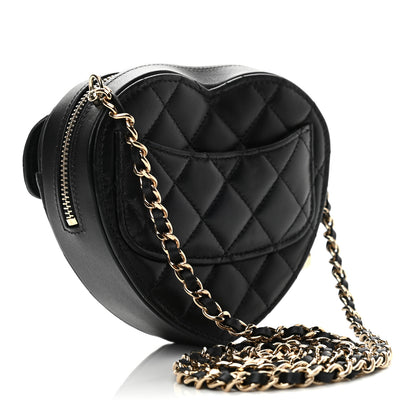 Chanel Lambskin Quilted CC In Love Heart Clutch With Chain Black 3 of 11